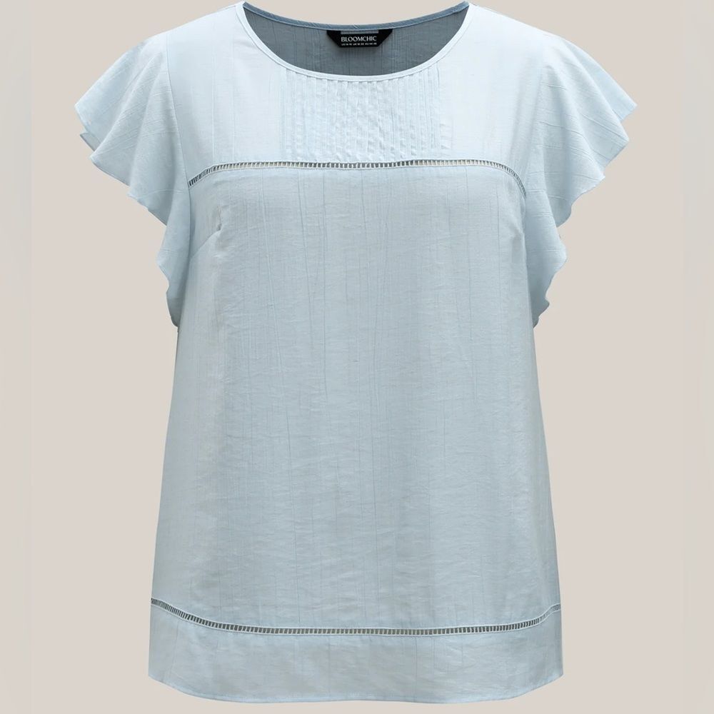 Bloomchic Powder Blue Supersoft Cotton Linen Blend Ruffled Blouse SZ XL